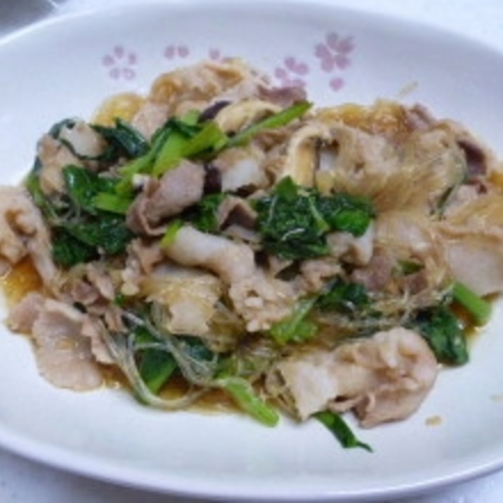 小松菜と豚肉の春雨炒め煮